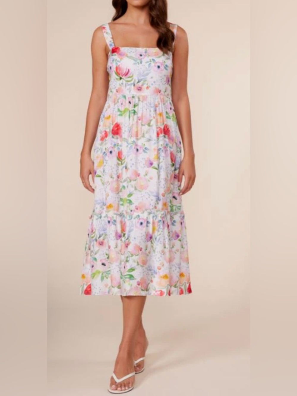 Lucy Paris Pastel Floral Tiered Midi Dress NWT - Size M